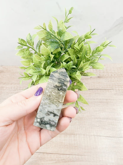 Druzy Ocean Jasper Towers – Polished Crystal Obelisk for Healing and Positive Energy