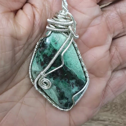 Wire-Wrapped Chrysocolla with Sterling Necklace