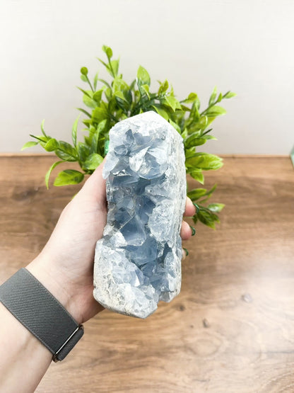 Blue Celestite Tower Obelisk One Natural Side