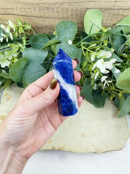 Sodalite Tower Point 3.5 Inch Crystal Obelisk for Throat Chakra Truth Intuition Calm Focus Meditation Altar