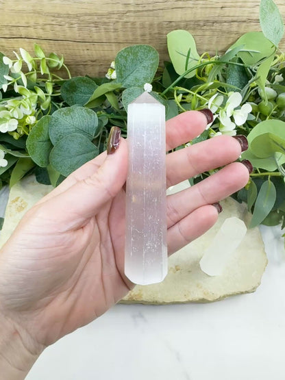 Selenite Tower 4 Inch Crystal Point for Cleansing Energy Clearing Meditation Altar Decor