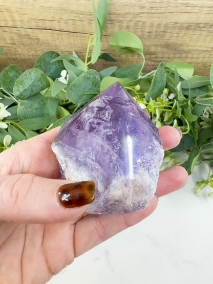 Amethyst Standing Point No. 2 (10oz) – Large Rough Base Polished Tower for Intuition & Tranquility