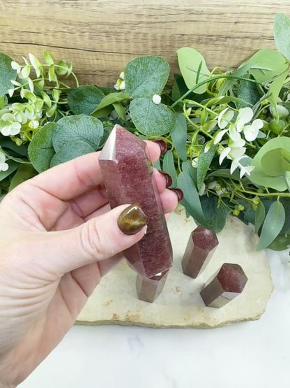 Strawberry Quartz Tower 3-4 Inch Crystal Point for Love Joy Heart Healing Meditation Altar