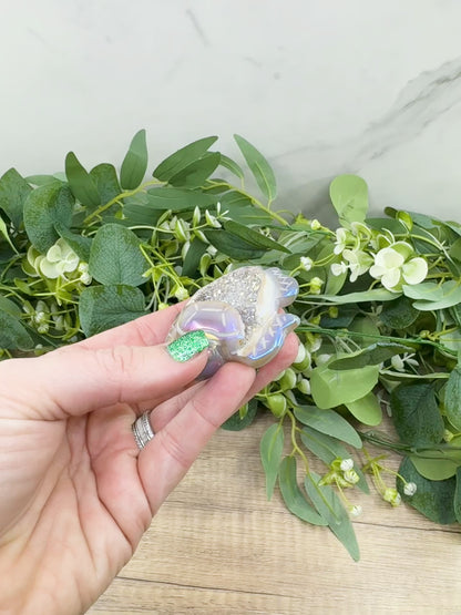 Aura Druzy Agate Turtle – 2.5" Crystal Carving for Peace, Transformation & Protective Energy No. 2