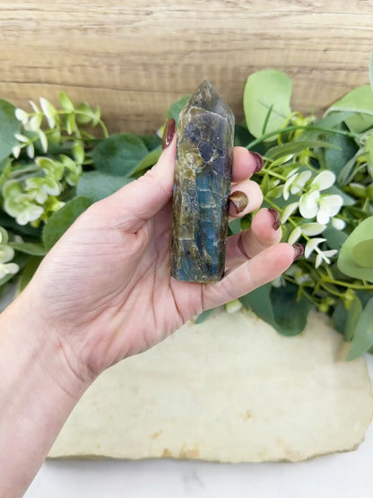 Labradorite Tower Crystal Point | Flashy Labradorite Obelisk for Intuition Protection & Transformation | Healing Stone