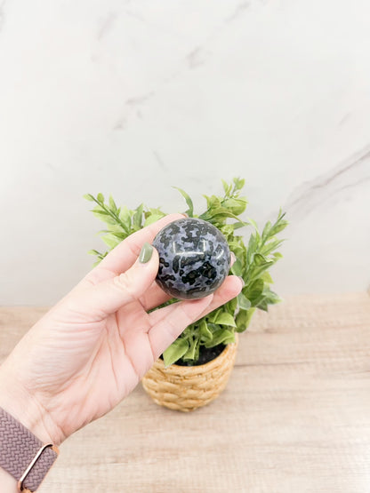 Mystic Merlinite Indigo Gabbro Sphere – Polished Crystal Ball for Intuition & Spiritual Awakening