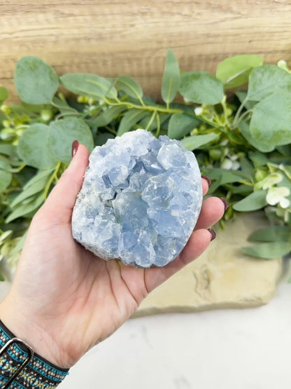 Celestite Geode Druzy Egg No.1 – 2.12lb Free-Standing Crystal for Peace, Clarity & Angelic Energy
