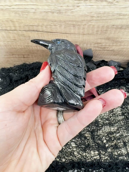 Hand-Carved Black Onyx Raven – Raven Totem in Black Onyx - Available in Multiple Sizes
