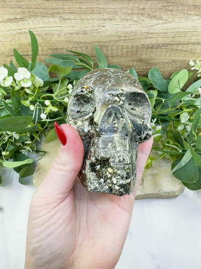 Polished Pyrite Crystal Skull (1.48kg) - Peruvian Fool's Gold Stone for Abundance & Protection