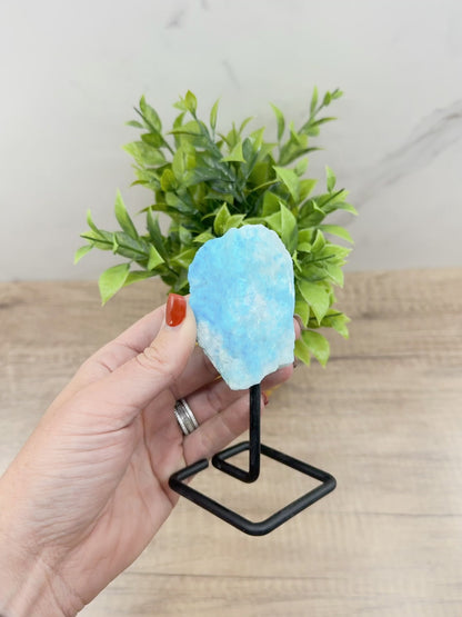 Blue Aragonite Specimen on Metal Stand – Calming and Soothing Crystal for Emotional Healing and Communication