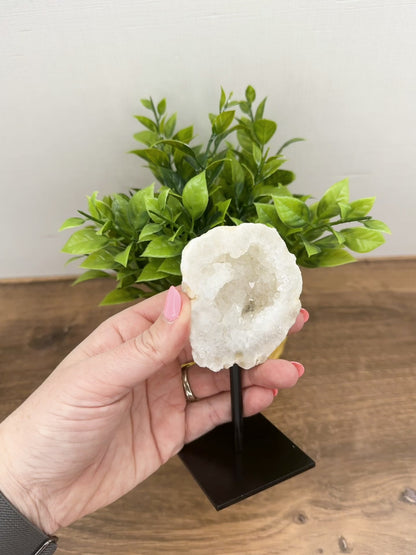 White Geode Specimen on Metal Stand