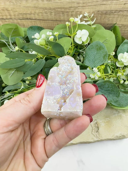 Angel Aura Sphalerite Druzy Obelisk No. 3 – 3.1″ × 1.4″ × 0.8″ | 76 g Iridescent Tower