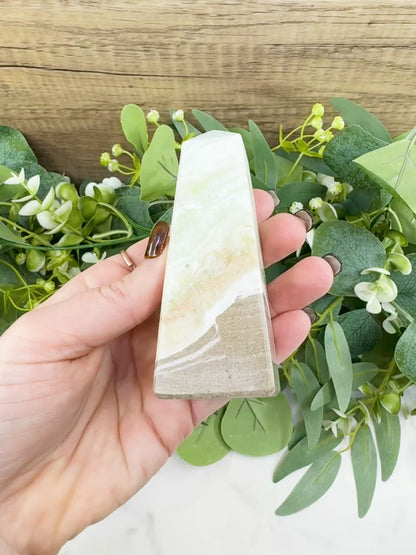 Caribbean Calcite Obelisk Tower No. 1 – Polished Blue Calcite & Aragonite Standing Point for Calm & Third Eye Activation