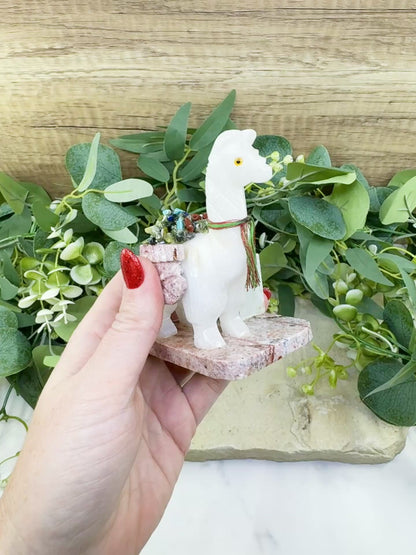 Hand-Carved Llama Crystal Pen Holder (228g) - White Stone Sculpture for Focus & Endurance
