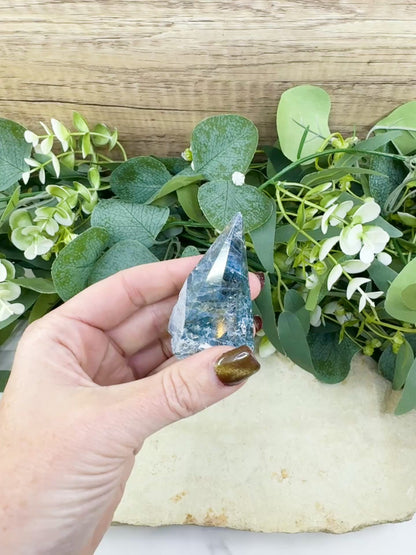 Blue Green Kyanite Rough Cut Base Point 2.5 Inch Crystal Tower for Throat Heart Chakra Meditation