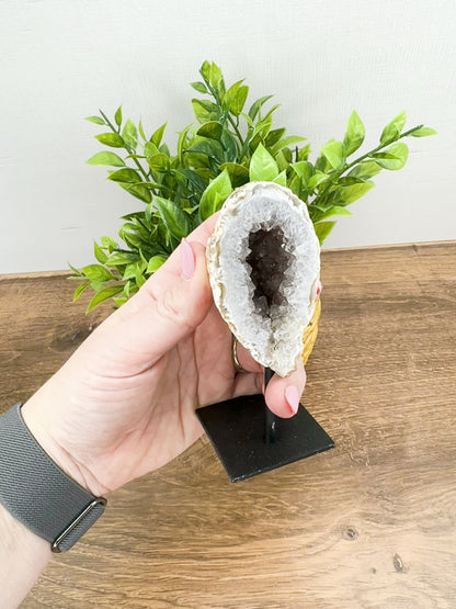 Geode Specimen on Metal Stand - Natural Crystal Display for Healing and Home Decor