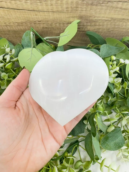 Polished Selenite Puffy Heart – Natural Moroccan Satin Spar for Divine Love, Peace, & Emotional Healing (Small, Medium, or Large)