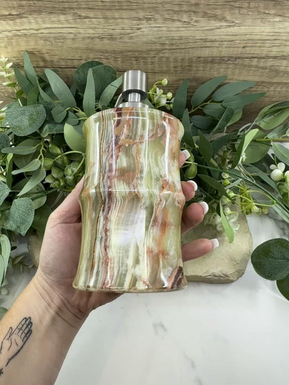 Hand-Carved Onyx Soap Dispenser No.1 – Natural Stone Bathroom Accessory with Stainless Steel Pump
