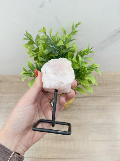 Rose Quartz Raw Specimen on Metal Stand – Stone of Love, Compassion, and Emotional Healing