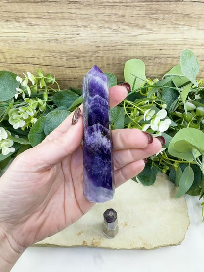Chevron Amethyst Tower Crystal Point | Banded Healing Generator for Meditation Altar & Spiritual Protection