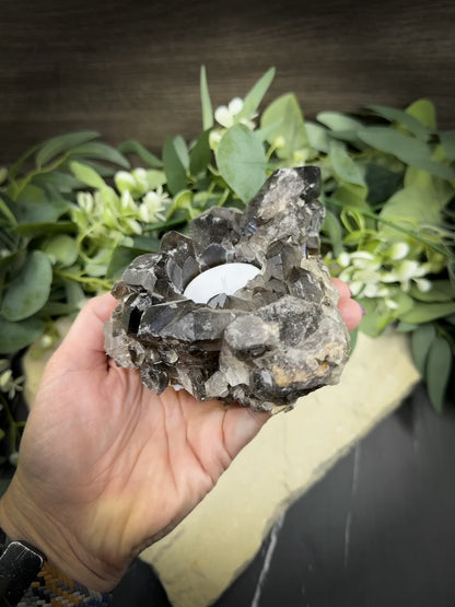 Rough Smoky Quartz Candle Holder No. 1 – Natural Crystal Tealight for Protection, Grounding & Warm Energy