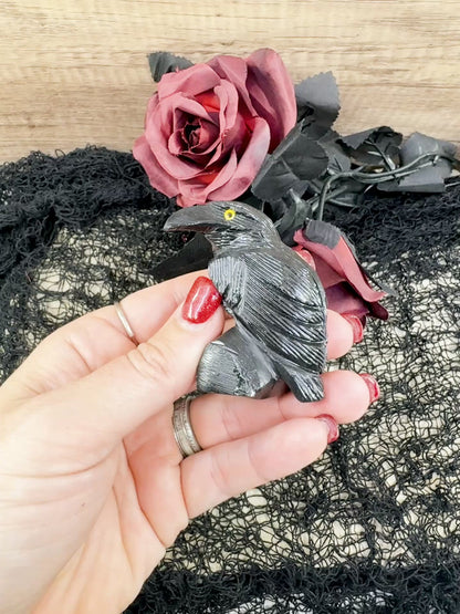 Hand-Carved Black Onyx Raven – Raven Totem in Black Onyx - Available in Multiple Sizes