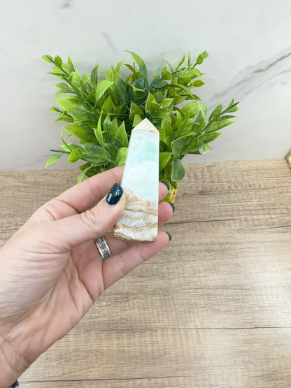 Caribbean Blue Calcite Obelisk Towers – Handcrafted Crystal Points