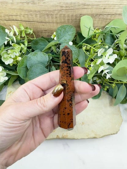 Mahogany Obsidian Tower 3.5-4" Crystal Point Grounding Protection Root Chakra Healing Stone