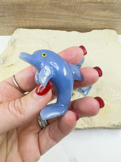 Onyx Dolphin Carving – 2″ Hand‑Carved in Blue Onyx or White Onyx
