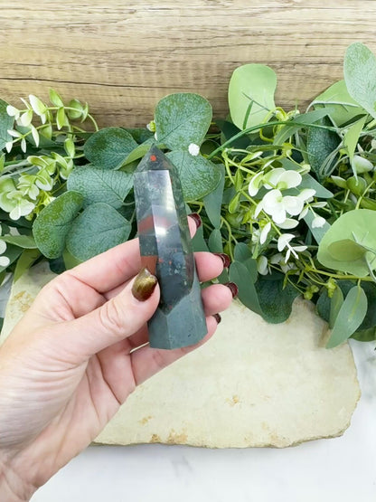 Bloodstone Tower Point 4 Inch Crystal Obelisk for Grounding Courage Vitality & Strength