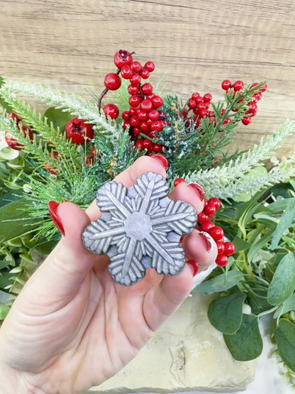 Silver Sheen Obsidian Snowflake Carving (1.5oz) - Holiday Decor, Protection & Lunar Energy Talisman