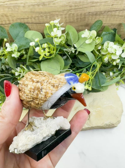 Quail Multi‑Stone Carving No. 2 – 2.5″ × 4.2″ × 2.4″ | 6 oz Hand‑Carved Figurine