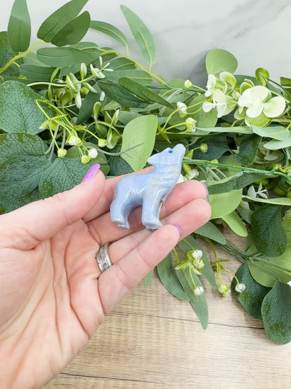 Onyx Wolf Carving – 2″ Hand‑Carved Wolf in Blue Onyx or White Onyx