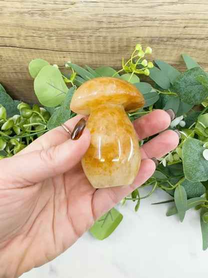 Large 3" Golden Quartz Crystal Mushroom – Polished Yellow Quartz Sculpture – 9oz Hand-Carved Gemstone for Confidence, Joy, & Solar Plexus Energy