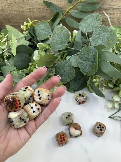 1" Polished Banded Onyx Crystal Dice – Hand-Carved Natural Stone Die – Unique Gaming Gift & Desk Decor for Luck, Grounding, & Strength