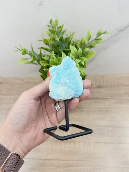 Blue Aragonite Specimen on Metal Stand – Calming and Soothing Crystal for Emotional Healing and Communication