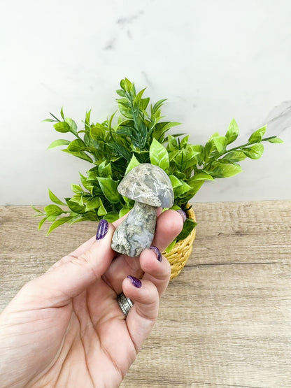 Moss Agate Mushroom Carving – Symbol of Growth and Grounding