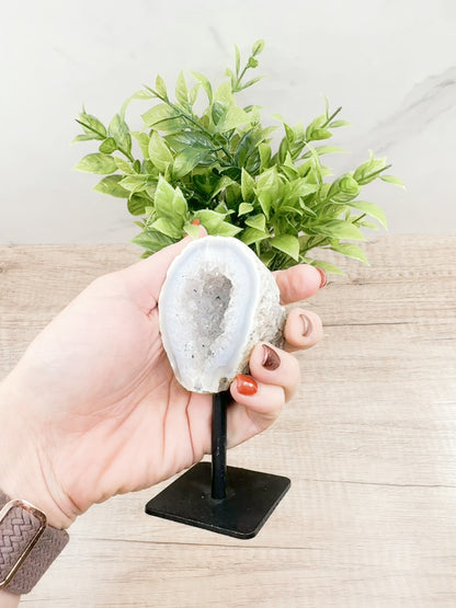 Geode Specimen on Metal Stand - Natural Crystal Display for Healing and Home Decor