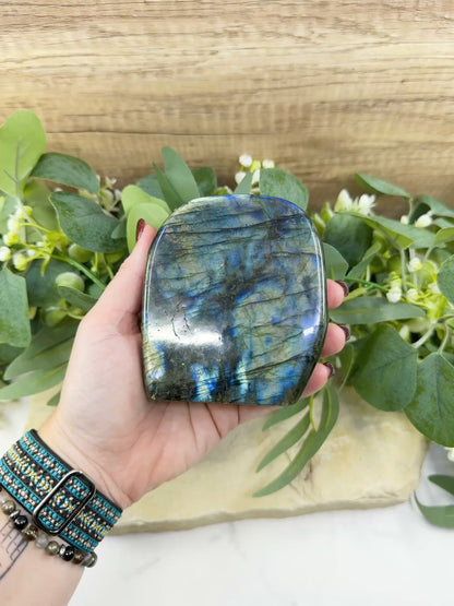 Electric Midnight Labradorite Freeform No. 4 – 1.47 lb Polished Crystal for Transformation & Aura Shielding