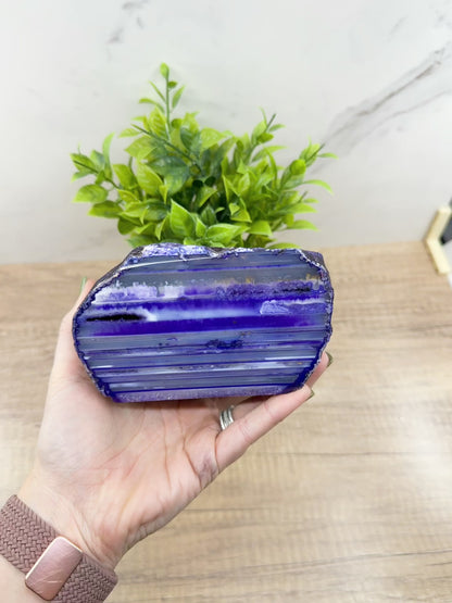 Purple Agate Candle Stand – Cut Base with One Polished Side