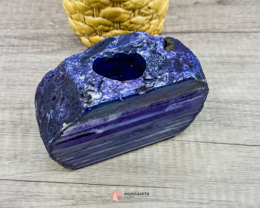 Purple Agate Candle Stand – Cut Base with One Polished Side-Morganite Gems