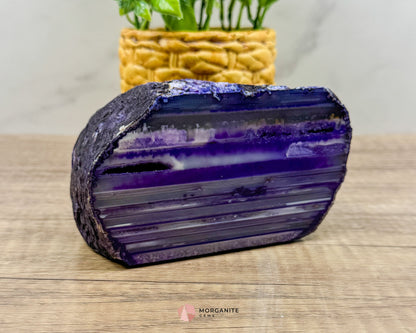 Purple Agate Candle Stand – Cut Base with One Polished Side-Morganite Gems