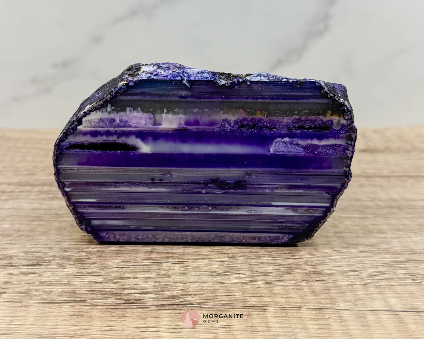 Purple Agate Candle Stand – Cut Base with One Polished Side-Morganite Gems