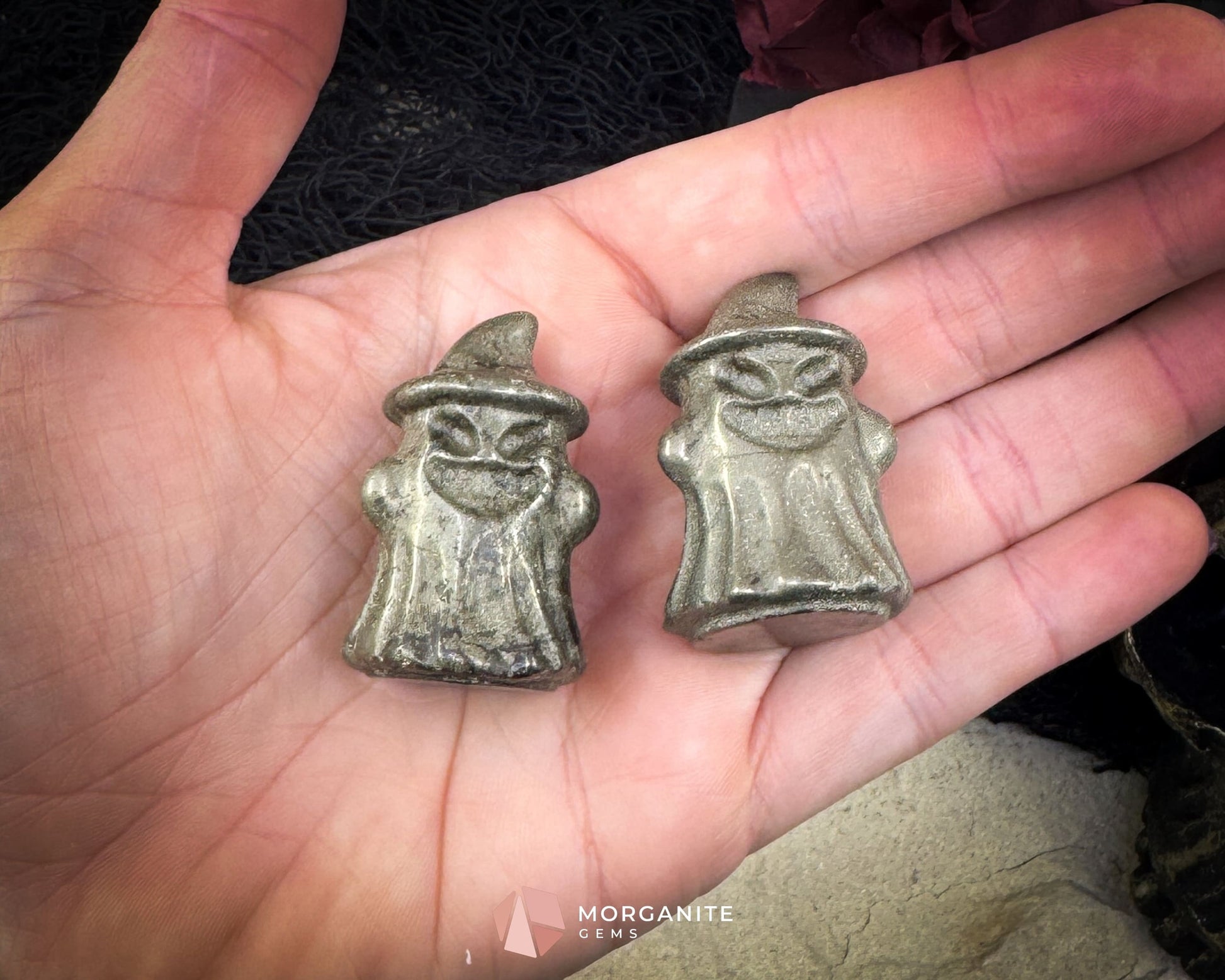 Pyrite Ghost Figurine with Hat (~40 mm) – Random Selection + Info Card Metaphysical Crystals