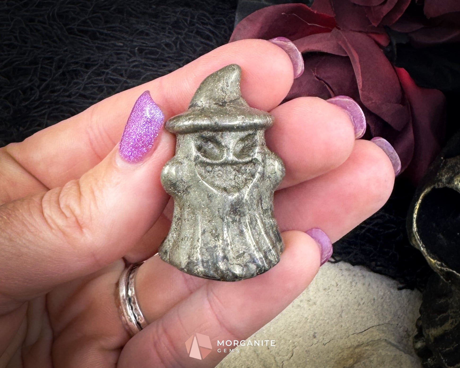 Pyrite Ghost Figurine with Hat (~40 mm) – Random Selection + Info Card Metaphysical Crystals