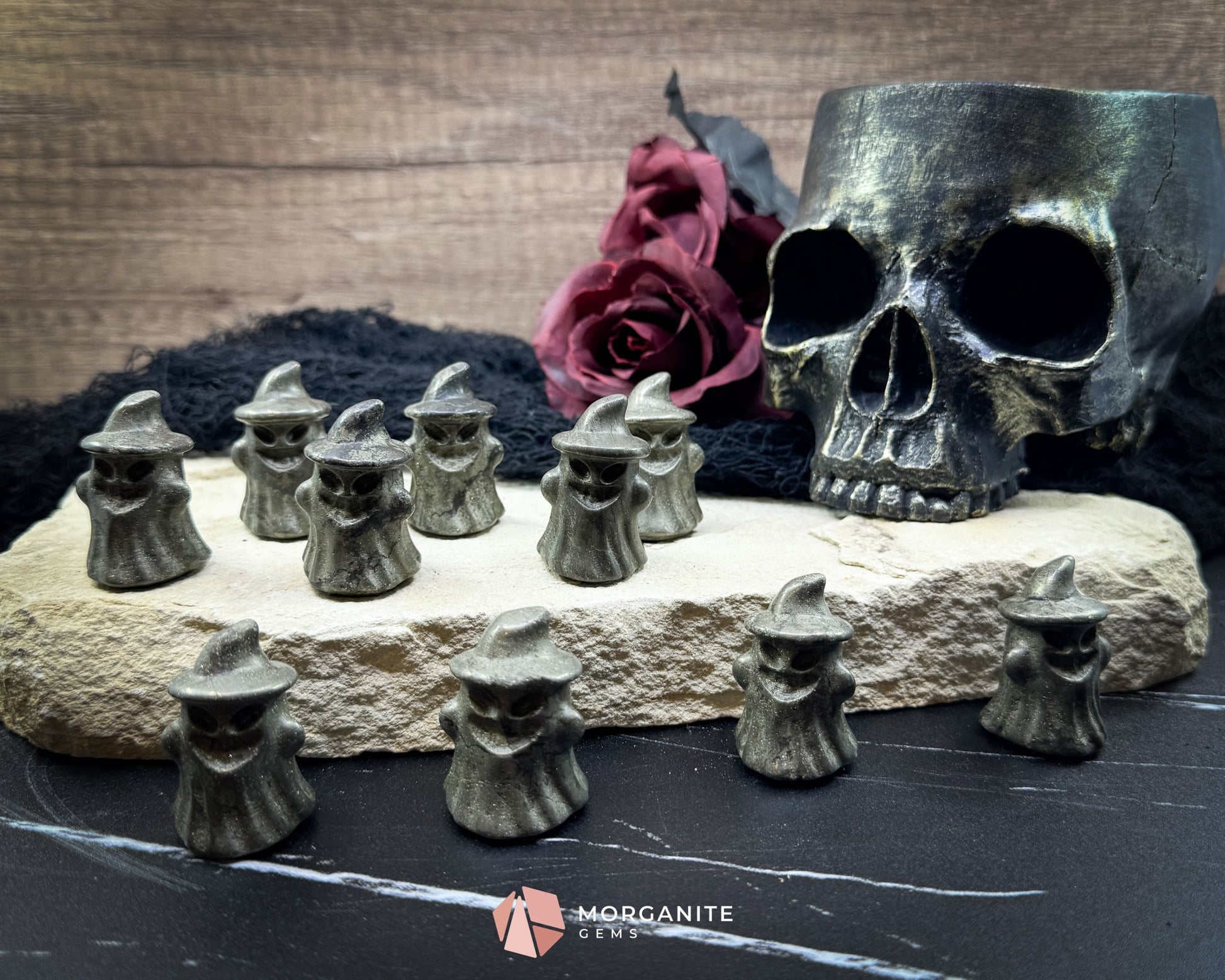 Pyrite Ghost Figurine with Hat (~40 mm) – Random Selection + Info Card Metaphysical Crystals