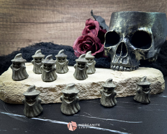 Pyrite Ghost Figurine with Hat (~40 mm) – Random Selection + Info Card Metaphysical Crystals