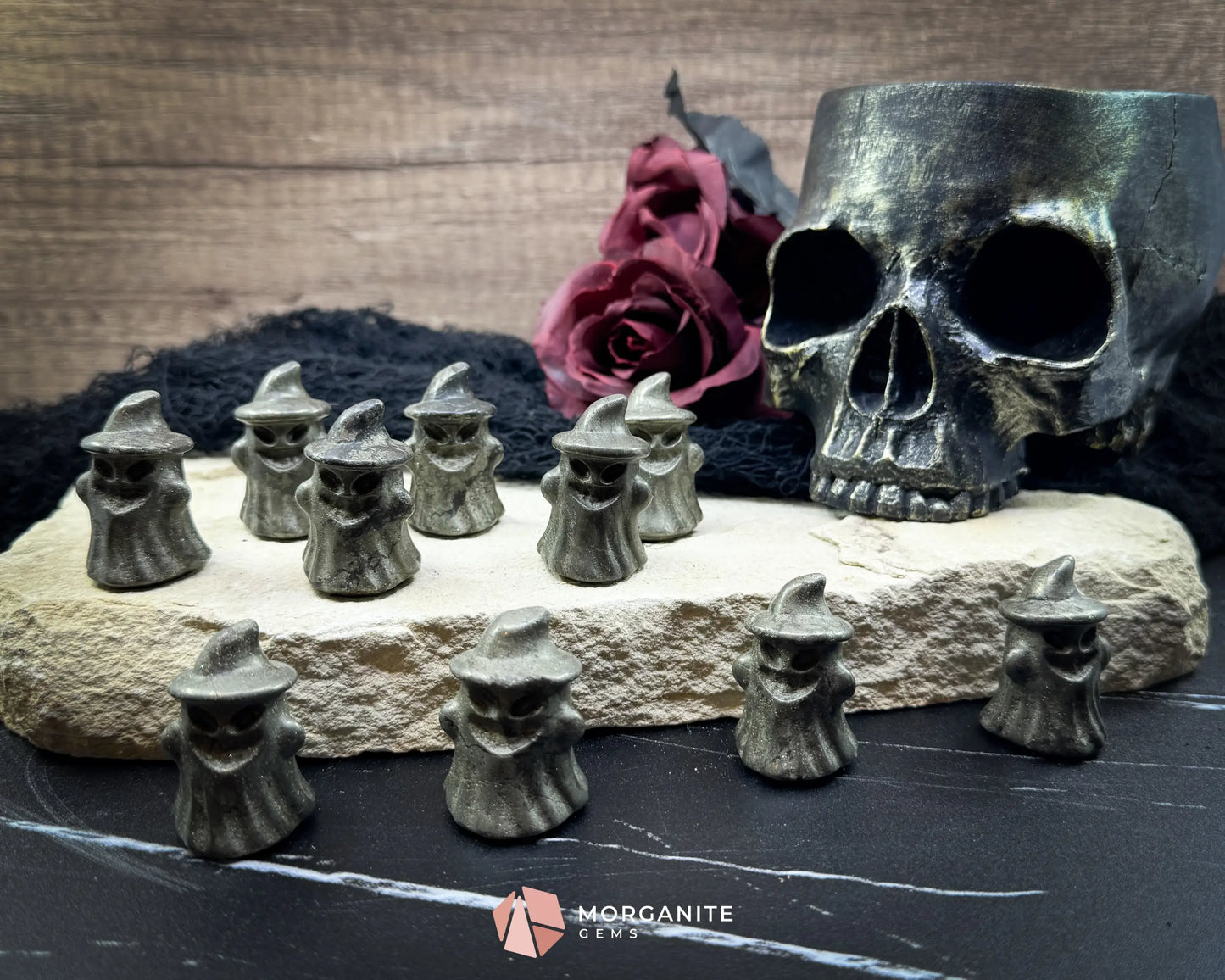 Pyrite Ghost Figurine with Hat (~40 mm) – Random Selection + Info Card Metaphysical Crystals