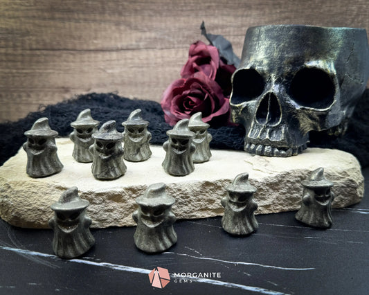 Pyrite Ghost Figurine with Hat (~40 mm) – Random Selection + Info Card Metaphysical Crystals