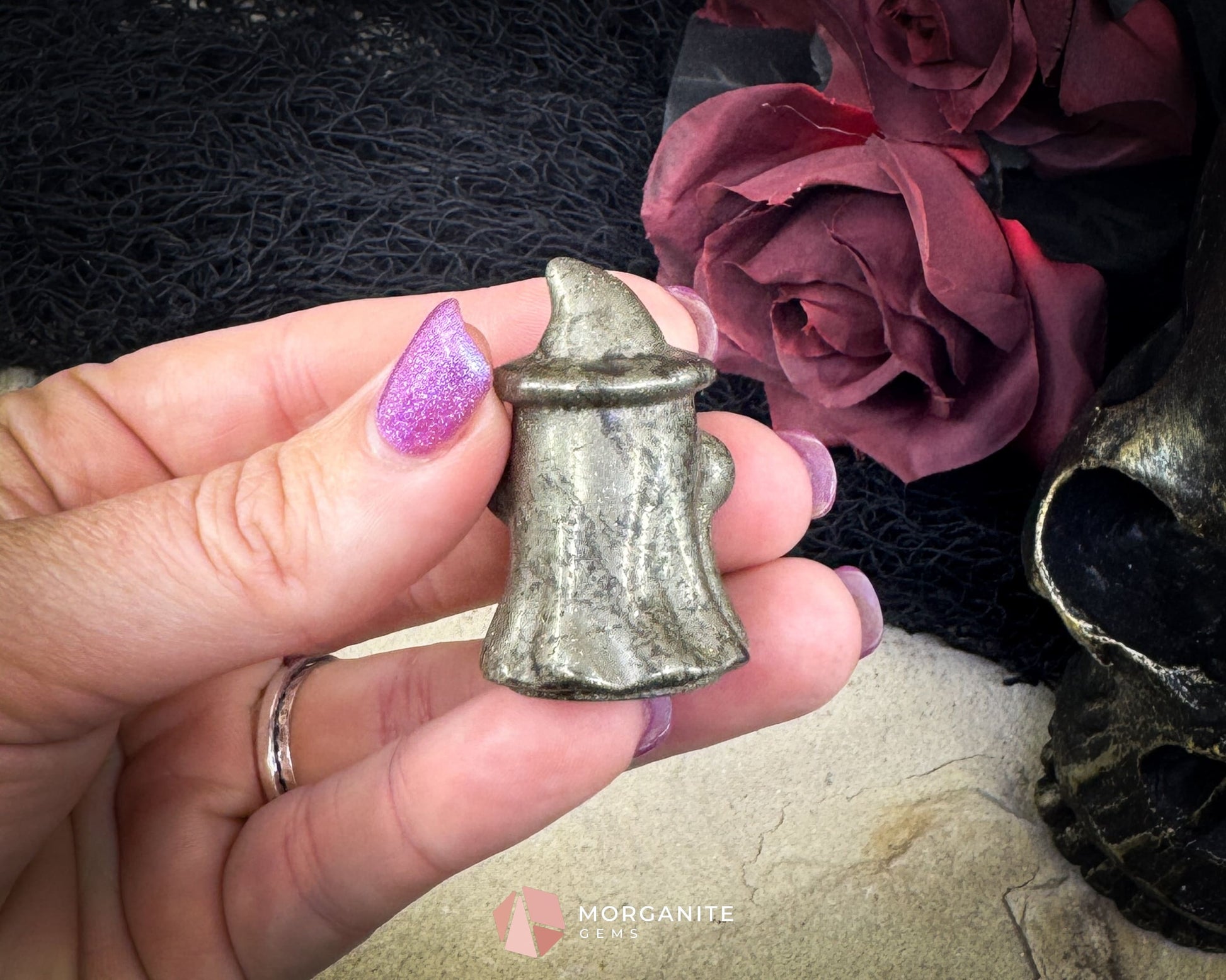 Pyrite Ghost Figurine with Hat (~40 mm) – Random Selection + Info Card Metaphysical Crystals